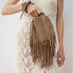 ZARA SPLIT GENUINE SUEDE LEATHER FRINGED BAG
